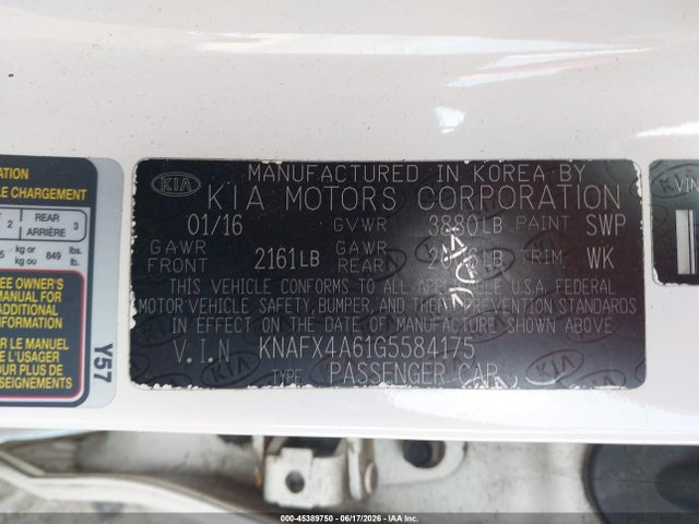 2016 Kia Forte Lx მანქანა იყიდება აუქციონზე, vin: KNAFX4A61G5584175, აუქციონის ნომერი: 45389750