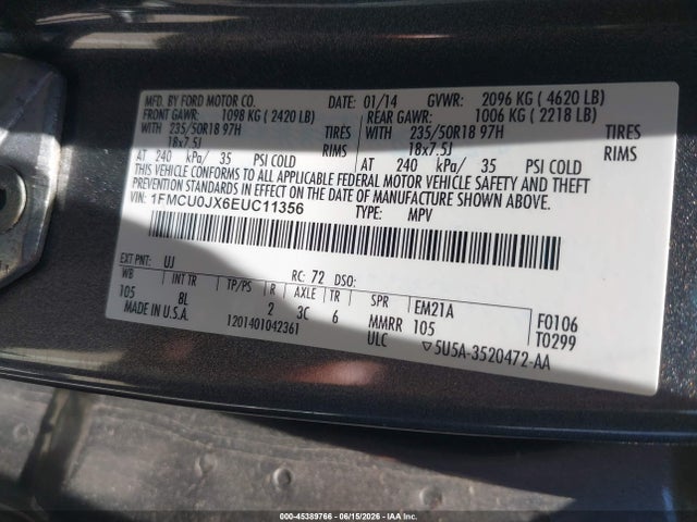Продажа на аукционе авто 2014 Ford Escape Titanium, vin: 1FMCU0JX6EUC11356, номер лота: 45389766