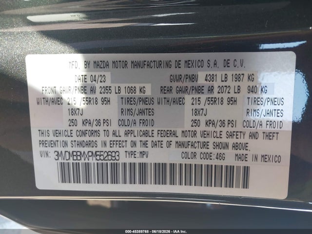 Продаж на аукціоні авто 2023 Mazda Cx-30 2.5 S Select, vin: 3MVDMBBMXPM552693, номер лоту: 45389768