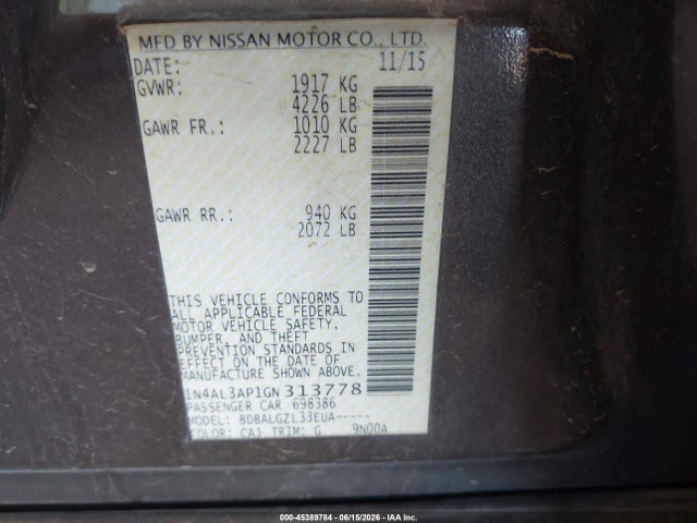 Nissan Altima 2.5 S 2016 1N4AL3AP1GN313778 Image 9