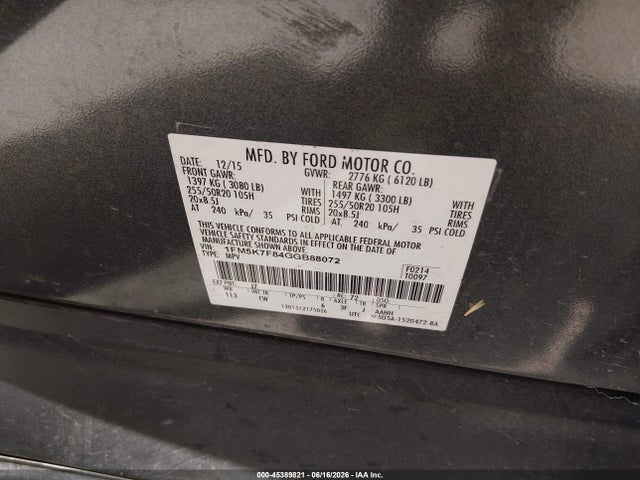 Ford Explorer Limited 2016 1FM5K7F84GGB88072 Image 9