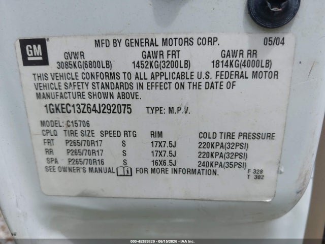 Aukcja sprzedaży 2004 Gmc Yukon Slt, vin: 1GKEC13Z64J292075, numer aukcji: 45389829