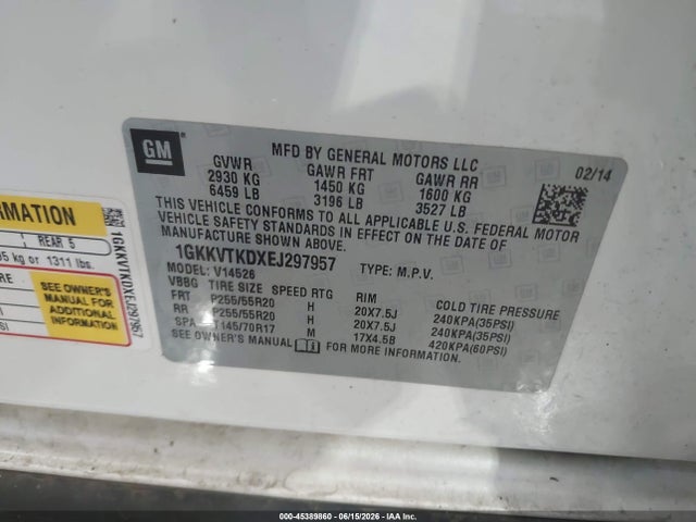 1GKKVTKDXEJ297957 GMC Acadia Denali