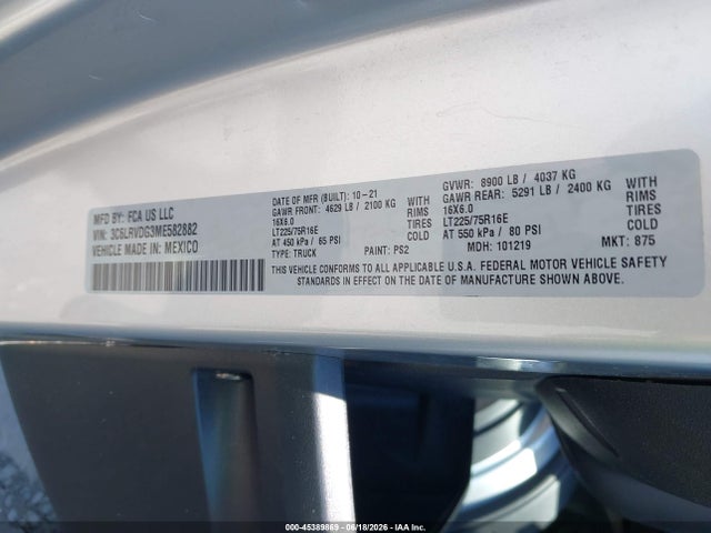 3C6LRVDG3ME582882 RAM Promaster 2500 High Roof 159 Wb