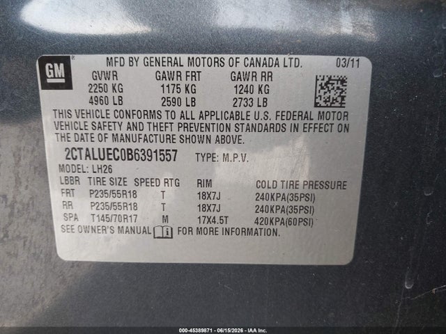 Продаж на аукціоні авто 2011 Gmc Terrain Slt-1, vin: 2CTALUEC0B6391557, номер лоту: 45389871