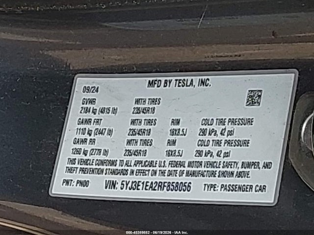 Продаж на аукціоні авто 2024 Tesla Model 3 Long Range Dual Motor All-wheel Drive/rear-wheel Drive, vin: 5YJ3E1EA2RF858056, номер лоту: 45389882