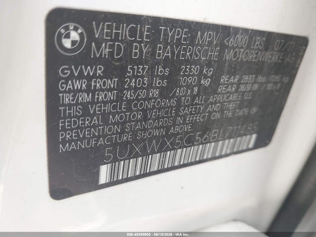 Aukcja sprzedaży 2011 Bmw X3 Xdrive28i, vin: 5UXWX5C56BL711485, numer aukcji: 45389900
