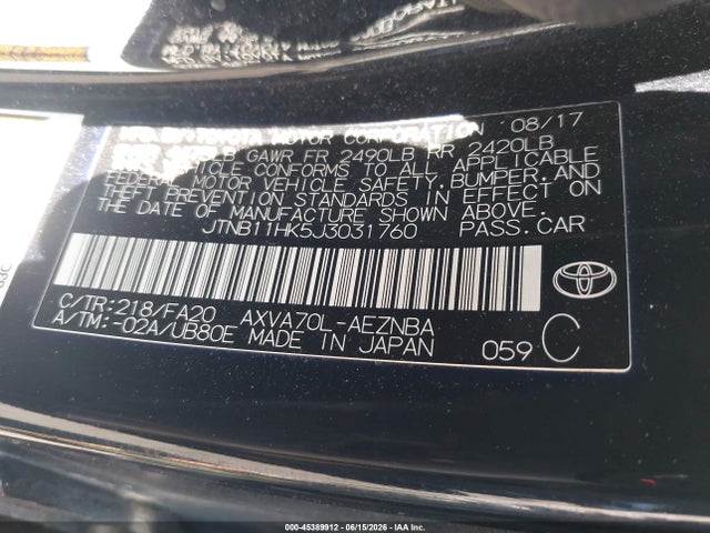 Продажа на аукционе авто 2018 Toyota Camry Le, vin: JTNB11HK5J3031760, номер лота: 45389912