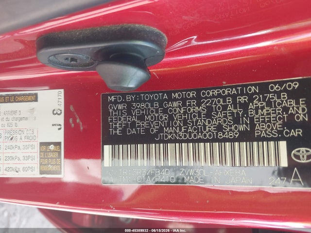Aukcja sprzedaży 2010 Toyota Prius Ii, vin: JTDKN3DU0A0018489, numer aukcji: 45389932
