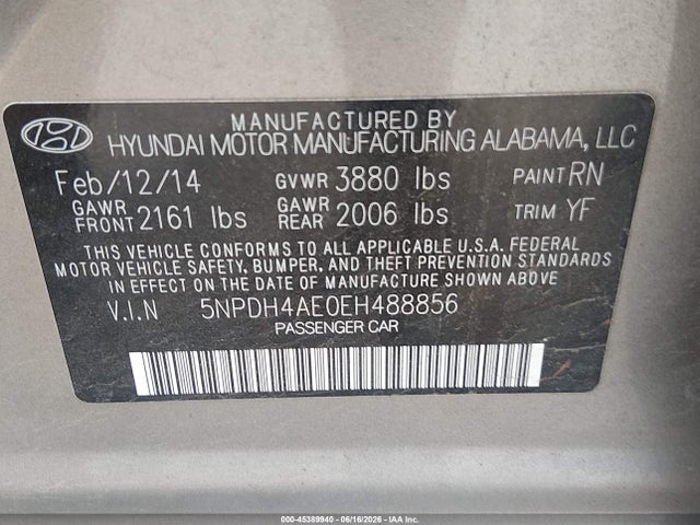 Hyundai Elantra Limited 2014 5NPDH4AE0EH488856 Image 9