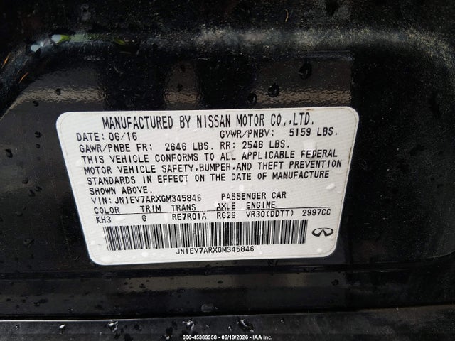 2016 Infiniti Q50 3.0t Premium მანქანა იყიდება აუქციონზე, vin: JN1EV7ARXGM345846, აუქციონის ნომერი: 45389958