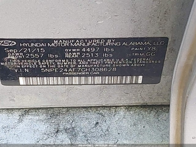 45389973 :رقم المزاد ، 5NPE24AF7GH308628 vin ، 2016 Hyundai Sonata Se مزاد بيع