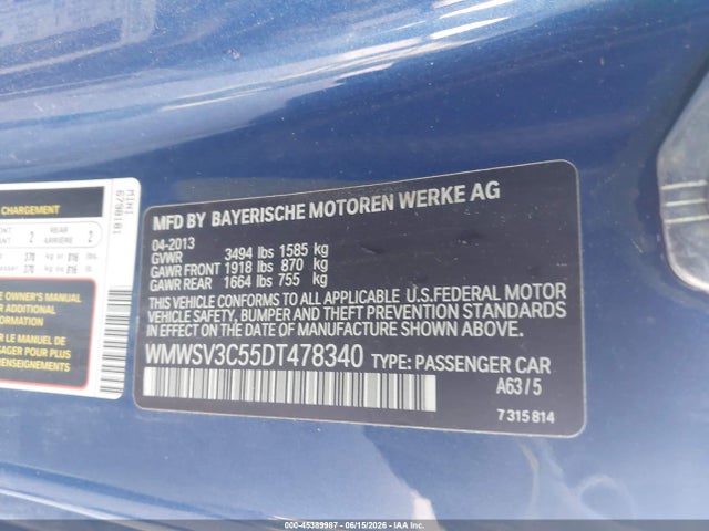 Продаж на аукціоні авто 2013 Mini Hardtop Cooper S, vin: WMWSV3C55DT478340, номер лоту: 45389987
