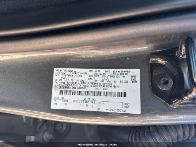 2022 Ford F-350 Xlt მანქანა იყიდება აუქციონზე, vin: 1FT8W3DT0NEE80929, აუქციონის ნომერი: 45390003