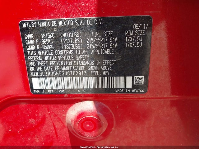 Honda HR-V EX 2018 3CZRU5H53JG702913 Image 9