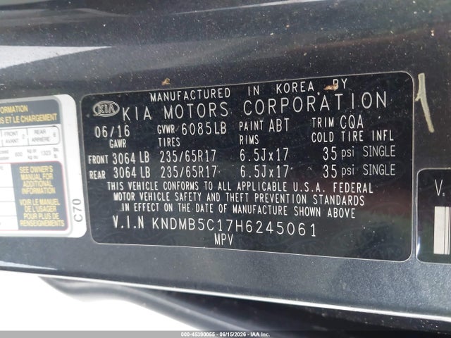 Aukcja sprzedaży 2017 Kia Sedona Lx, vin: KNDMB5C17H6245061, numer aukcji: 45390055