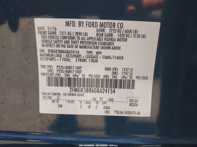 Ford FLEX SE 2016 2FMGK5B86GBA24154 Image 9