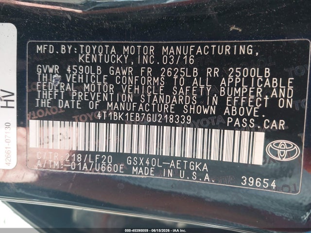 Продажа на аукционе авто 2016 Toyota Avalon Xle Premium, vin: 4T1BK1EB7GU218339, номер лота: 45390059