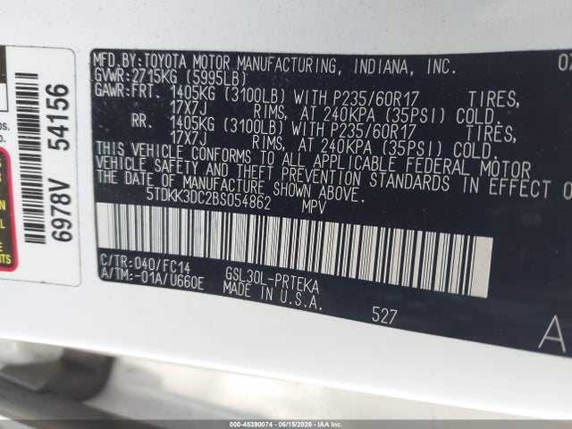 Aukcja sprzedaży 2011 Toyota Sienna Le V6, vin: 5TDKK3DC2BS054862, numer aukcji: 45390074