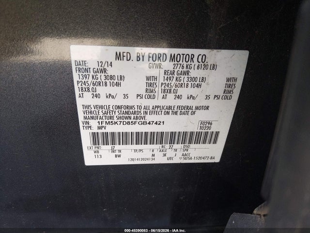 Aukcja sprzedaży 2015 Ford Explorer Xlt, vin: 1FM5K7D85FGB47421, numer aukcji: 45390083