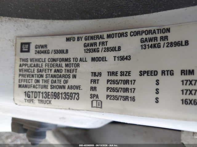 2009 Gmc Canyon Sle1 მანქანა იყიდება აუქციონზე, vin: 1GTDT13E698135973, აუქციონის ნომერი: 45390089