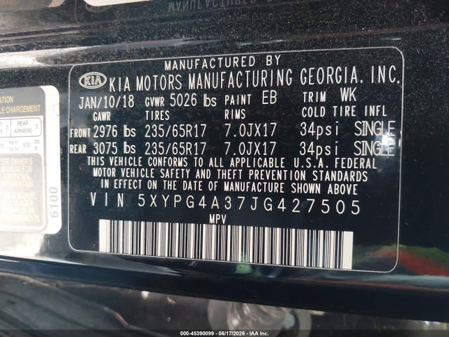 KIA Sorento 2.4l L 2018 5XYPG4A37JG427505 Image 9