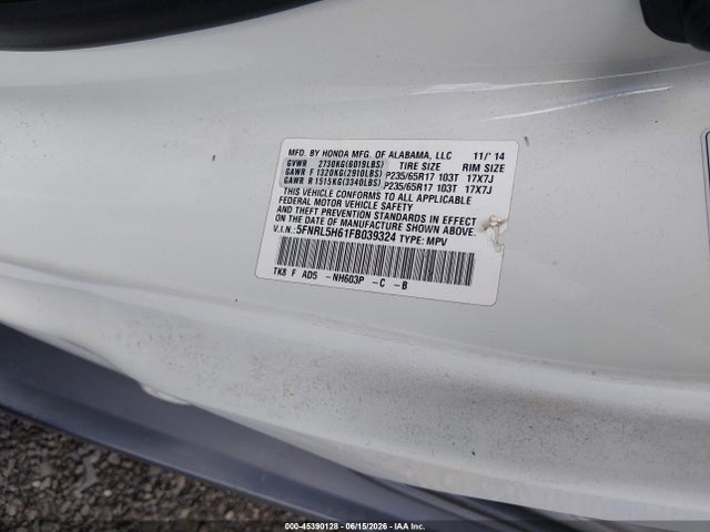Продаж на аукціоні авто 2015 Honda Odyssey Ex-l, vin: 5FNRL5H61FB039324, номер лоту: 45390128