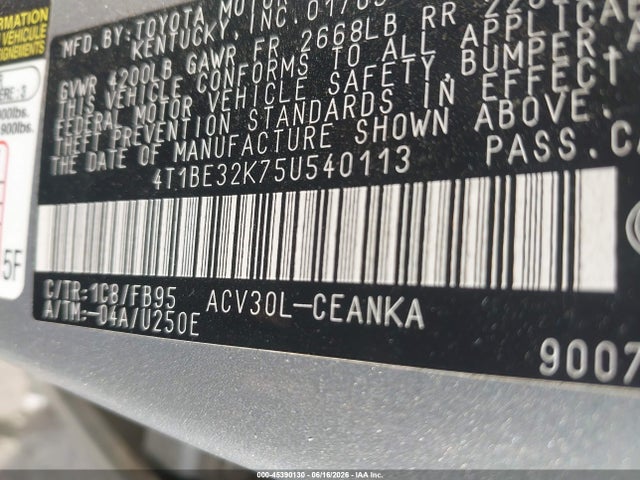 Aukcja sprzedaży 2005 Toyota Camry Le, vin: 4T1BE32K75U540113, numer aukcji: 45390130