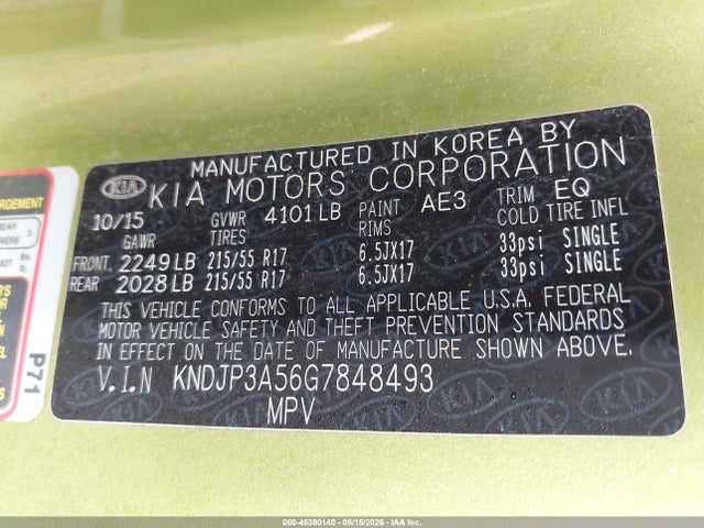 Aukcja sprzedaży 2016 Kia Soul +, vin: KNDJP3A56G7848493, numer aukcji: 45390140