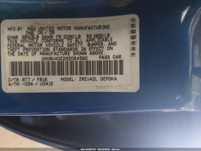 Продажа на аукционе авто 2009 Toyota Corolla Le, vin: 1NXBU40E29Z064560, номер лота: 45390152
