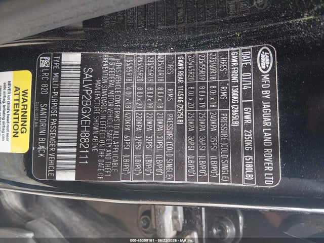 SALVP2BGXEH882111 Land Rover Range Rover Evoque Pure