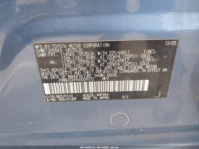 Aukcja sprzedaży 2006 Toyota Rav4, vin: JTMBD33V965009572, numer aukcji: 45390176
