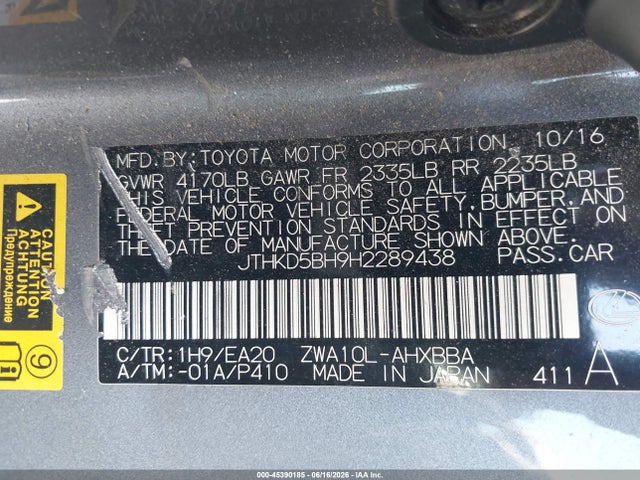Lexus CT 200H 2017 JTHKD5BH9H2289438 Image 9