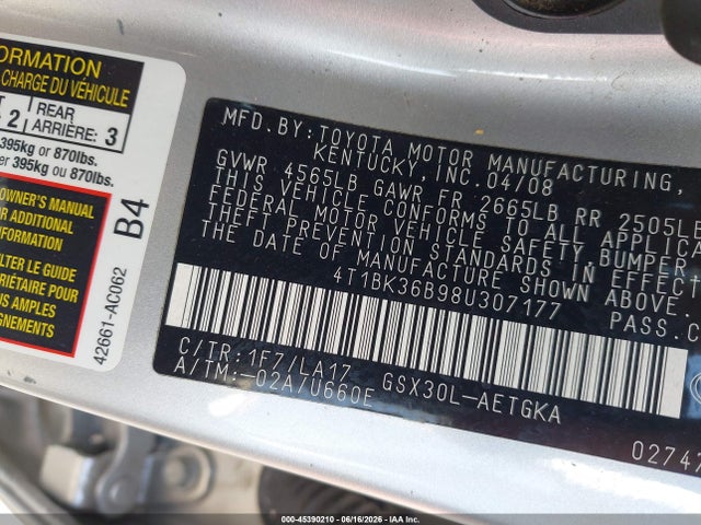 Aukcja sprzedaży 2008 Toyota Avalon Xls, vin: 4T1BK36B98U307177, numer aukcji: 45390210