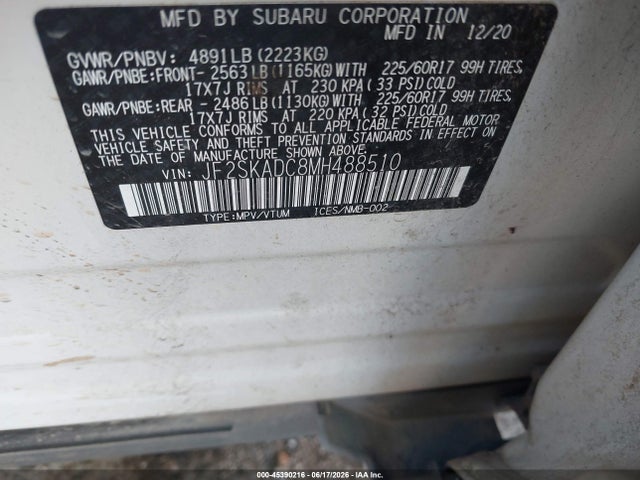 Продажа на аукционе авто 2021 Subaru Forester, vin: JF2SKADC8MH488510, номер лота: 45390216