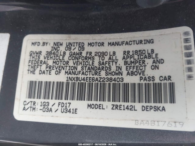 Aukcja sprzedaży 2010 Toyota Corolla S, vin: 1NXBU4EE6AZ238403, numer aukcji: 45390217