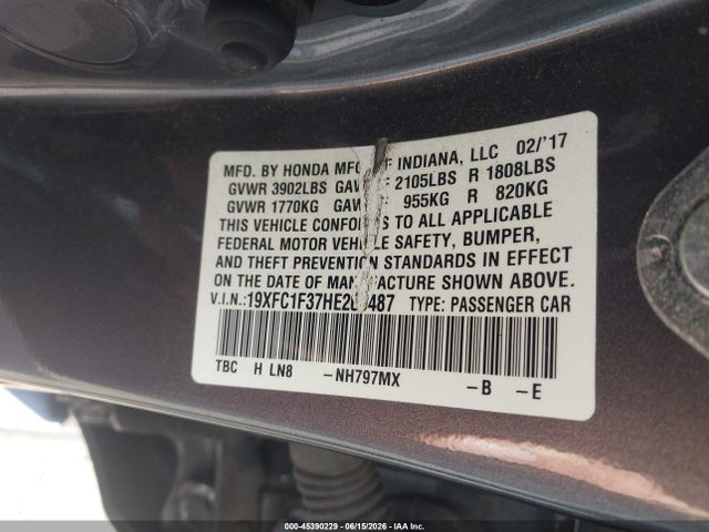 Aukcja sprzedaży 2017 Honda Civic Ex-t, vin: 19XFC1F37HE209487, numer aukcji: 45390229
