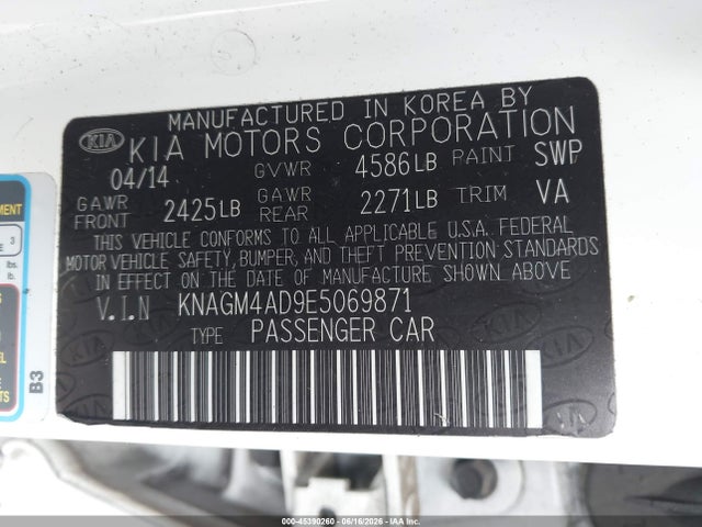 KIA Optima Hybrid Lx 2014 KNAGM4AD9E5069871 Image 9