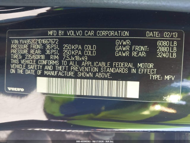 Aukcja sprzedaży 2013 Volvo Xc90 3.2 Platinum, vin: YV4952CZ1D1667672, numer aukcji: 45390263