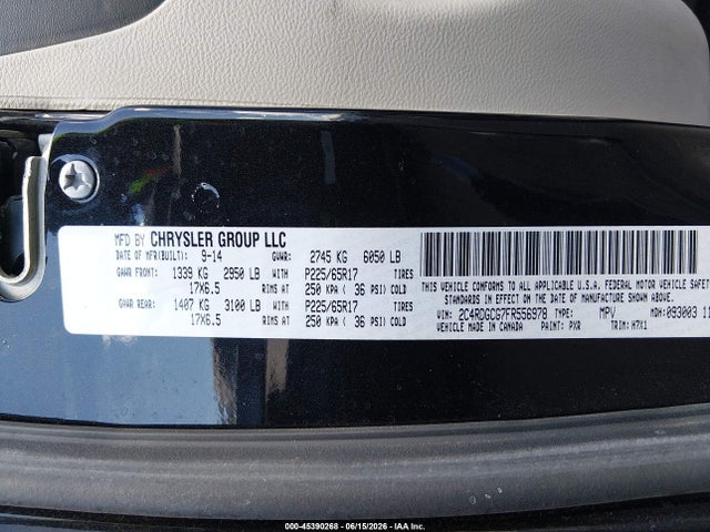45390268 :رقم المزاد ، 2C4RDGCG7FR556978 vin ، 2015 Dodge Grand Caravan Sxt مزاد بيع