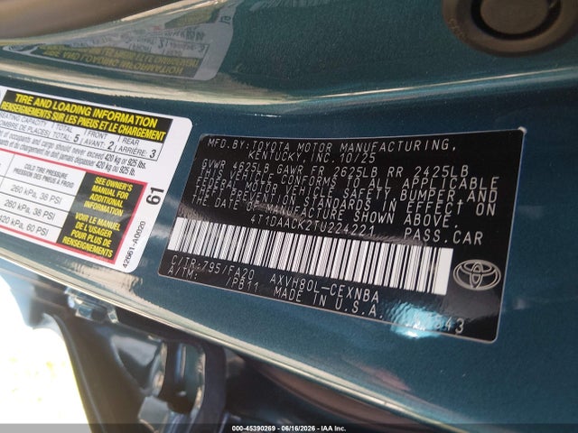 2026 Toyota Camry Le მანქანა იყიდება აუქციონზე, vin: 4T1DAACK2TU224221, აუქციონის ნომერი: 45390269