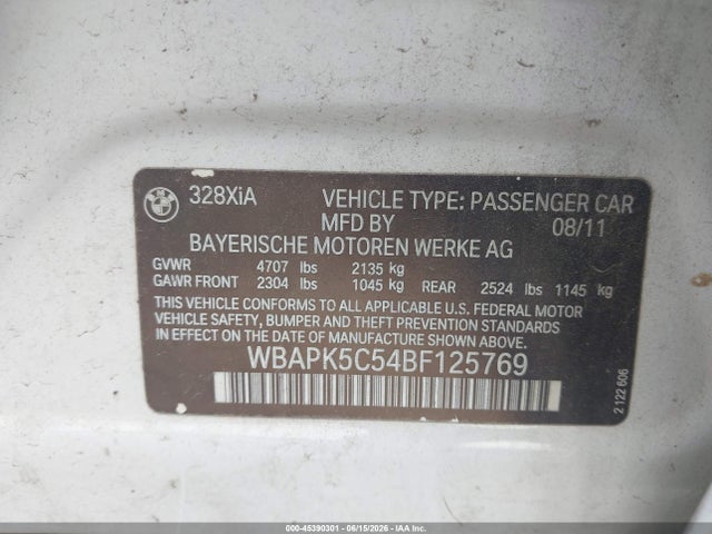 Продаж на аукціоні авто 2011 Bmw 328i Xdrive, vin: WBAPK5C54BF125769, номер лоту: 45390301