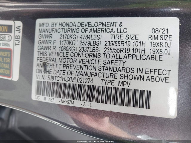 Продаж на аукціоні авто 2021 Acura Rdx Standard, vin: 5J8TC1H3XML021274, номер лоту: 45390317