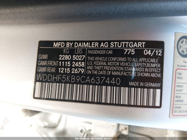 Aukcja sprzedaży 2012 Mercedes-benz E 350, vin: WDDHF5KB9CA637440, numer aukcji: 45390332