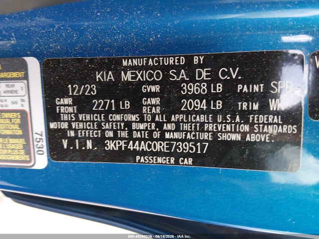 2024 Kia Forte Gt მანქანა იყიდება აუქციონზე, vin: 3KPF44AC0RE739517, აუქციონის ნომერი: 45390336