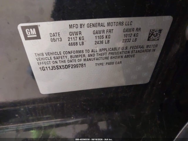 Aukcja sprzedaży 2013 Chevrolet Malibu 2lz, vin: 1G11J5SX5DF299781, numer aukcji: 45390338