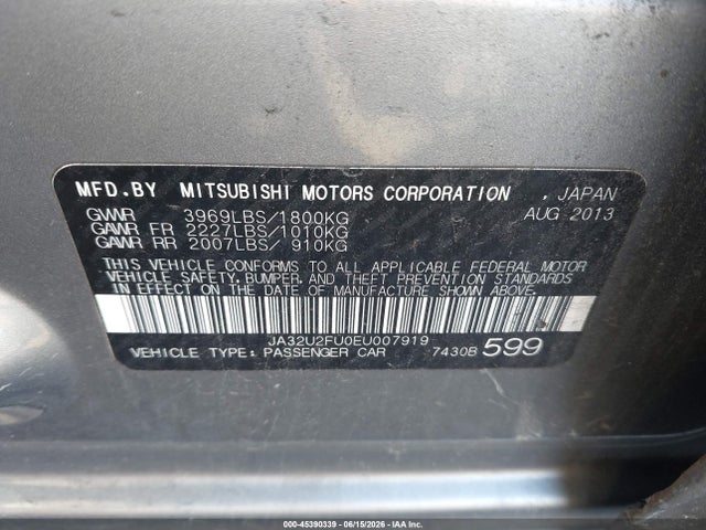 45390339 :رقم المزاد ، JA32U2FU0EU007919 vin ، 2014 Mitsubishi Lancer Es مزاد بيع