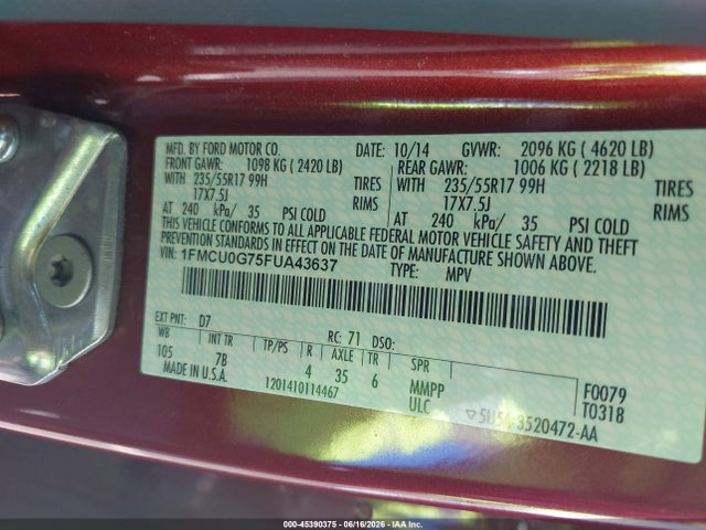 Ford ESCAPE SE 2015 1FMCU0G75FUA43637 Image 9