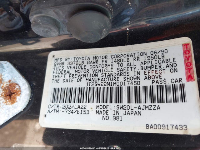 Aukcja sprzedaży 1991 Toyota Mr2 Sport Roof, vin: JT2SW22N1M0017450, numer aukcji: 45390413
