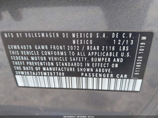 Aukcja sprzedaży 2014 Volkswagen Jetta 2.0l S, vin: 3VW2K7AJ7EM257709, numer aukcji: 45390414
